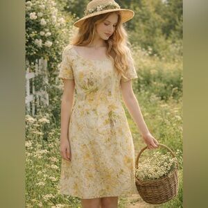 Vintage Laura Ashley Floral linen blend Mini Dress made in Great Britain sz 8